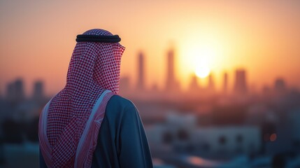 Arab man standing front skylines