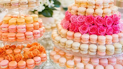 Poster -   Three-tiered trays brimming with various macaroni types, including rose and cheese macaroni