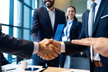 Wall Mural - Optimistic Business Owner Establishing Partnership Through Handshake at Conference