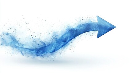   A blue arrow with a trail of blue smoke emanating from its center on a white background