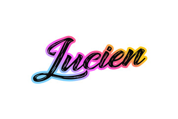 The name “Lucien” written in a stylized colorful retro font