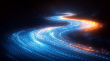 a Abstract blue light trails in the dark, with motion blur effects creating a sense of dynamic movement.