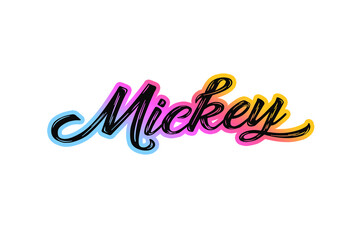 The name “Mickey” written in a stylized colorful retro font