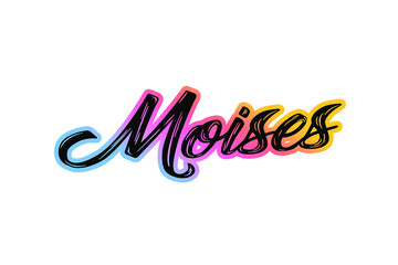 The name “Moises” written in a stylized colorful retro font