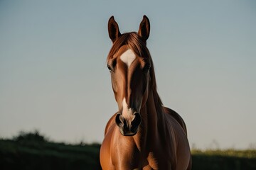 Wall Mural - Graceful Horse Portrait on Bright Background Featuring Stunning Front View