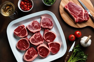 Elevated View of a Colorful Array of Premium Raw Steaks