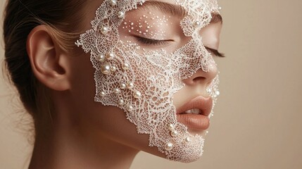 Sticker -   A woman wearing a veil with pearls on her face