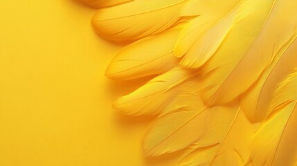 Wall Mural - Yellow background with elegant yellow feathers. Yellow soft feathers in minimalist design.