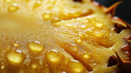   Close-up of a yellow fruit with water drops inside and outside