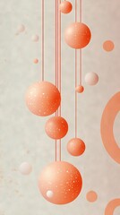 Wall Mural -   A group of colorful balls dangling from strings against an orange-white backdrop with circle ornaments