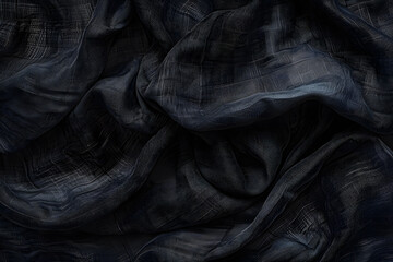 Luxurious black fabric with smooth texture and elegant subtle folds creating a sleek and sophisticated background