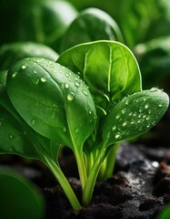 Wall Mural - Fresh green leaves with dew