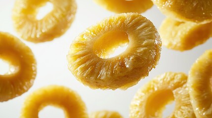 Poster -   A close-up of several doughnuts on a white background, with some bites taken out of one