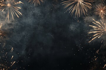 Wall Mural - Festive new year fireworks display with explosive blooms in white gold on dark gray background