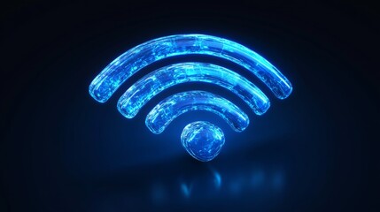 Poster - Glowing blue wifi symbol on dark background, digital communication technology concept