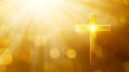 Poster - Golden cross illuminated by radiant sunlight