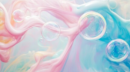 Canvas Print - Pastel fluid art with soap bubbles, abstract background. Creative color and texture design concept