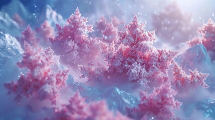 Canvas Print - Pink Fractal Trees in a Winter Wonderland