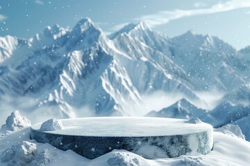 Canvas Print - Snowy Mountain Landscape with a Platform