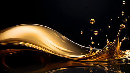 A simple yet elegant scene of liquid gold flowing smoothly over a dark, matte background. The gold shines softly, symbolizing the effortless flow of wealth.