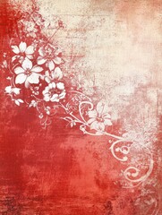 Poster - Vintage Red Background with Floral Design.