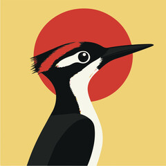 Wall Mural - Stylized Woodpecker Against Red Circle Background