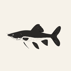 Wall Mural - Vector Illustration of a Black Fish Swimming