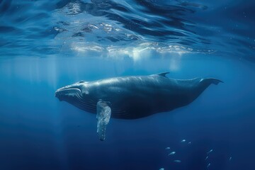 Majestic sperm whale in deep blue ocean waters for marine life appreciation AI