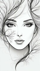 Wall Mural - streamlined one line face illustration background