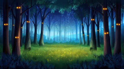 Wall Mural - Enchanted Forest Night with Glowing Eyes