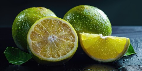 Poster - Sweet Citrus Fruit: Whole and Sliced Green Grapefruit