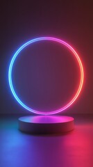 Wall Mural - Neon glowing circular frame on dark background