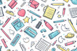 © Inspiration - Back to school doodle seamless pattern. Hand drawn background with school supplies and creative elements.
