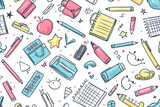 Back to school doodle seamless pattern. Hand drawn background with school supplies and creative elements.