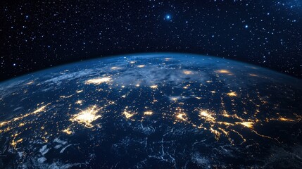 Poster - Earth at Night  City Lights  Space View  Planet  Stars  Galaxy  Nighttime  Satellite  Astronomy   Aerial View