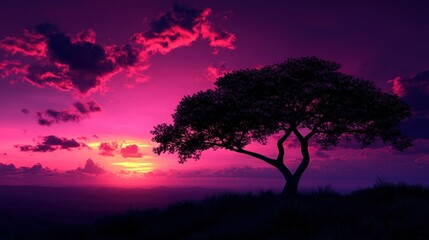 Sticker - Silhouetted Tree Against a Vibrant Sunset Sky