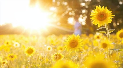 Wall Mural - Golden Sunflowers in a Field at Sunset