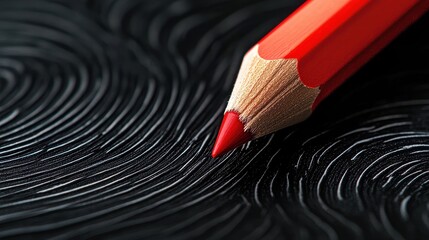 Red Pencil on Black Swirled Background  Macro Photography