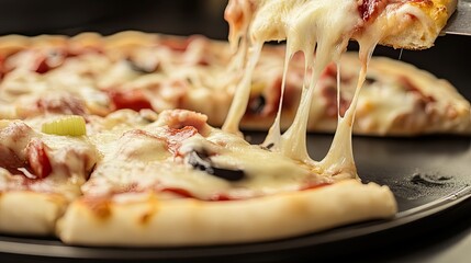 Sticker - Close-up of a delicious homemade pizza with a crispy crust  melted cheese  and fresh toppings 