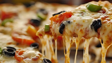 Close-up of a delicious homemade pizza with a crispy crust  melted cheese  and fresh toppings 