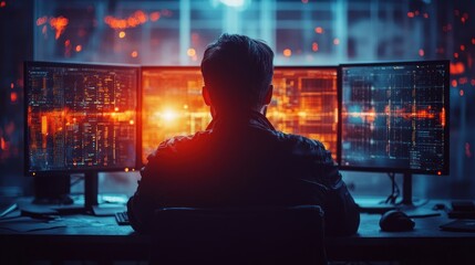 Poster - Cybersecurity Expert Working at Night