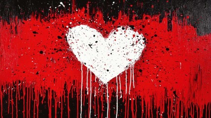 Wall Mural - Abstract Red Black White Heart Dripping Paint Splatter Art