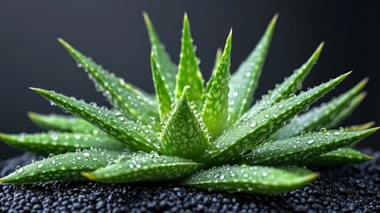 Poster - Close-Up of a Dew-Covered Aloe Vera Plant