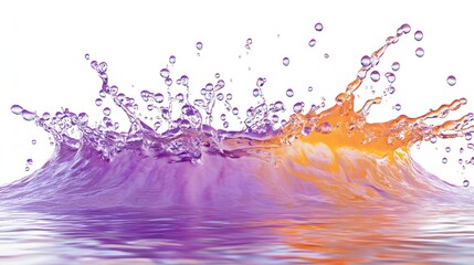 83. **A 3D model of a water splash with bright purple and orange colors, isolated on a clean white backdrop