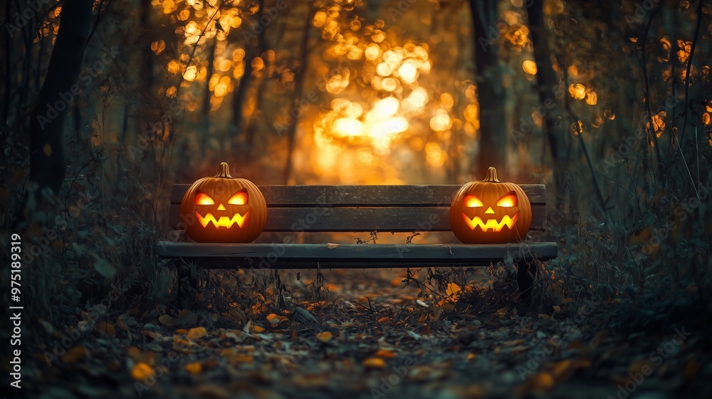 Scary halloween pumpkin on wooden planks Stock Photo | Adobe Stock
