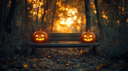 Scary halloween pumpkin on wooden planks