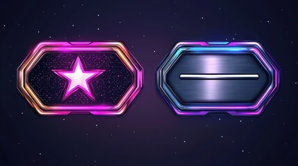 Poster - Futuristic Neon Star and Line Button Interface Design Element