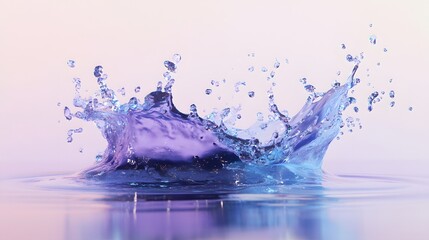 42. **A lively 3D depiction of a water splash with deep blue and violet colors, set against a transparent background