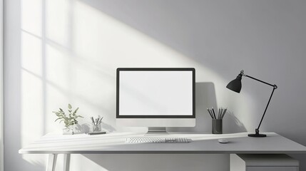 Contemporary workspace with a minimalist desk computer  