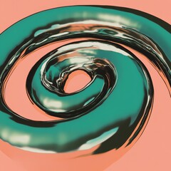 Wall Mural - A modern and sleek digital illustration of a snake coiled in a spiral symbolizing cycles of life and regeneration with metallic green and silver accents